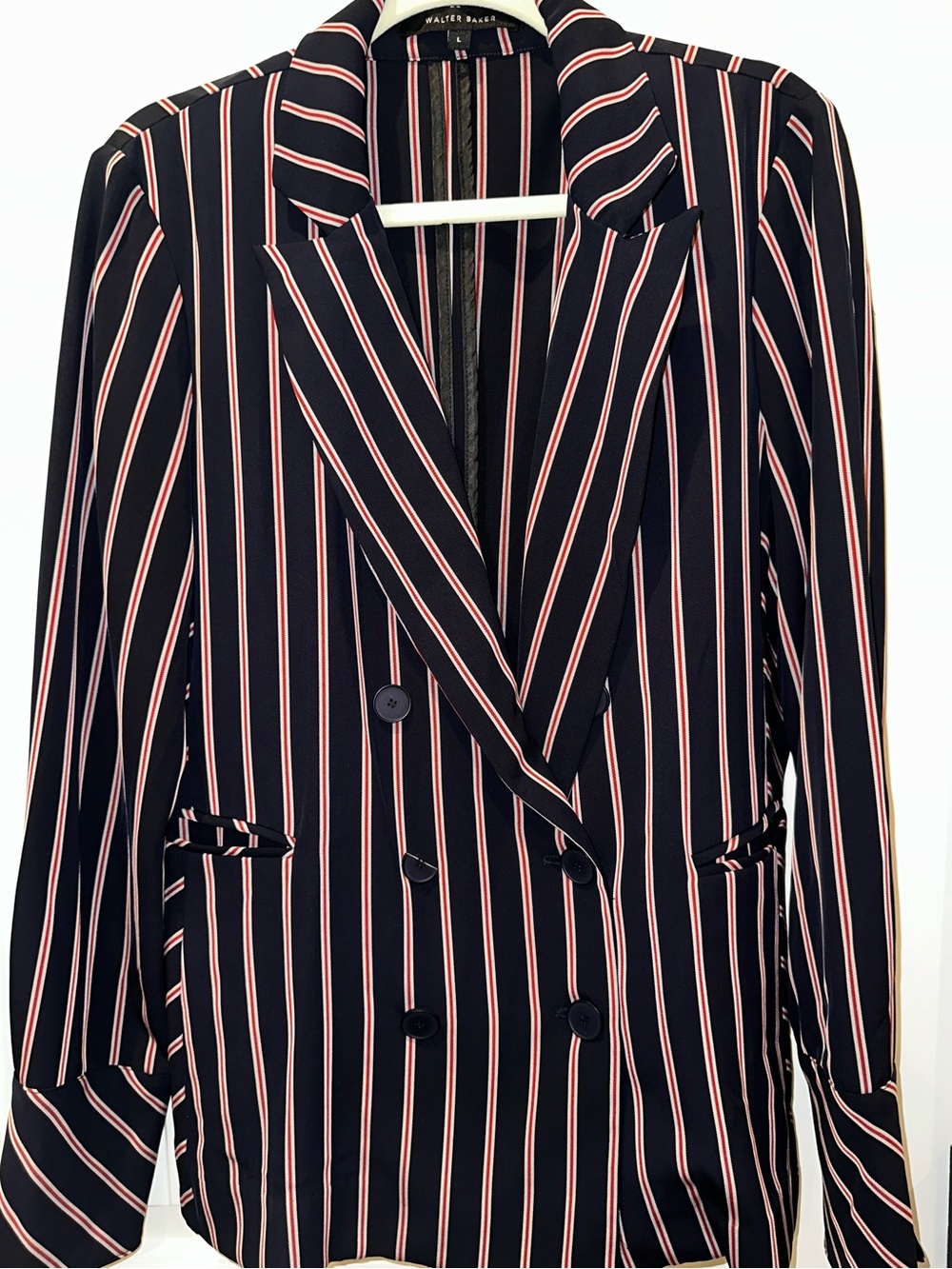 Walter Baker Navy Blazer with Pink & White Stripes